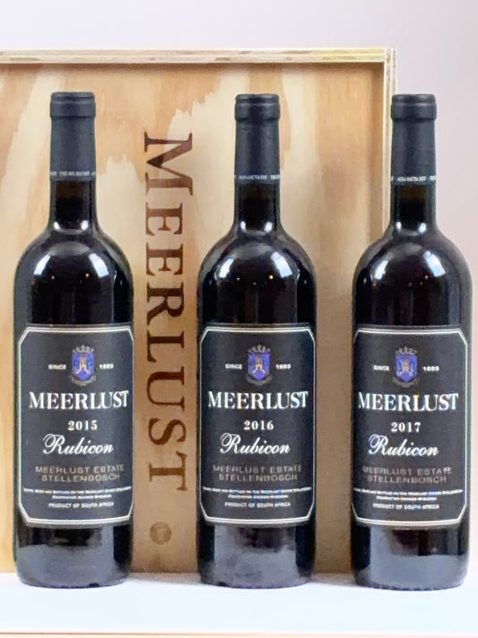 Meerlust Rubicon Trilogy in bespoke Wooden Box ('15, '16, '17 Vintages)